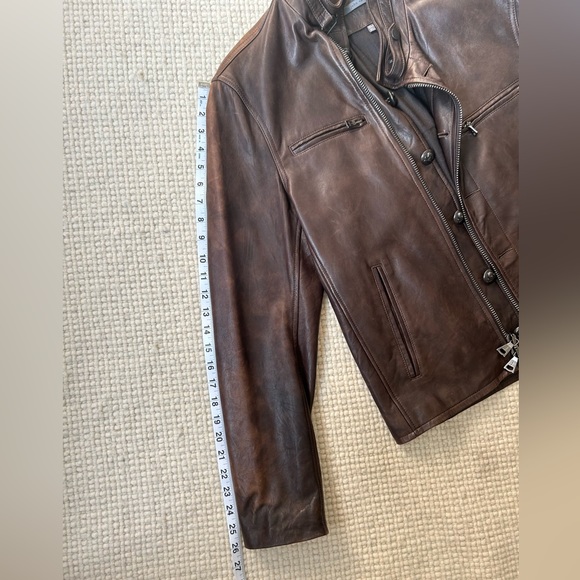 John Varvatos Leather Jacket Mens 48 Brown Leather Bomber Buttons double zip - Picture 14 of 16